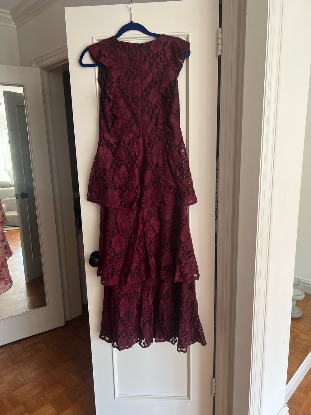 Lulu's Burgundy Lace Tiered Midi Dress